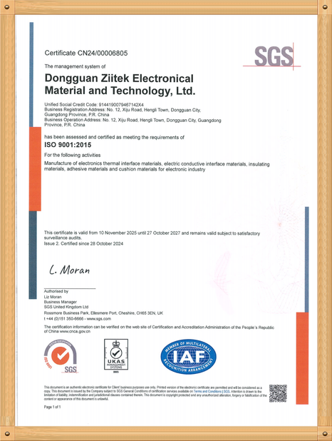 Trung Quốc Dongguan Ziitek Electronical Material and Technology Ltd. Chứng chỉ